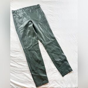 Zara Faux Leather Pants Womens Large Green Pleated Tapered Event Casual